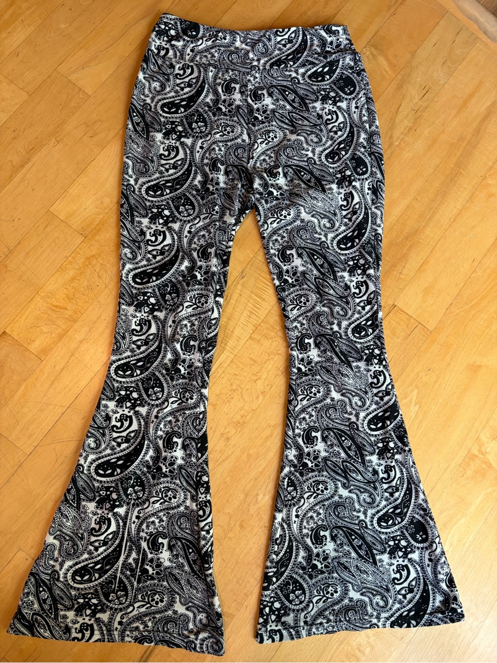 SATINA Paisley Boho Hippe Palazzo Flared Pants High Rise Retro Stretchy 70s Sz S